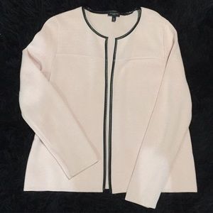 Talbots Faux Leather Trim Open Cardigan Sweater Size Medium